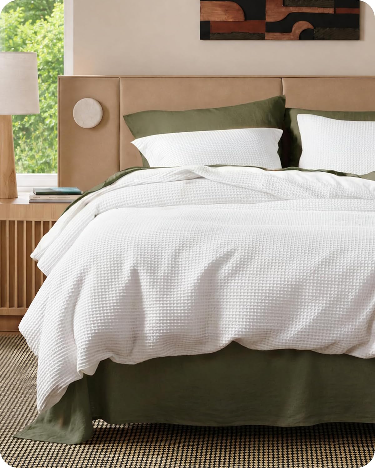 Bedsure queen size 100% cotton waffle weave coconut white duvet cover set with breathable all-season bedding design | MyNestrova