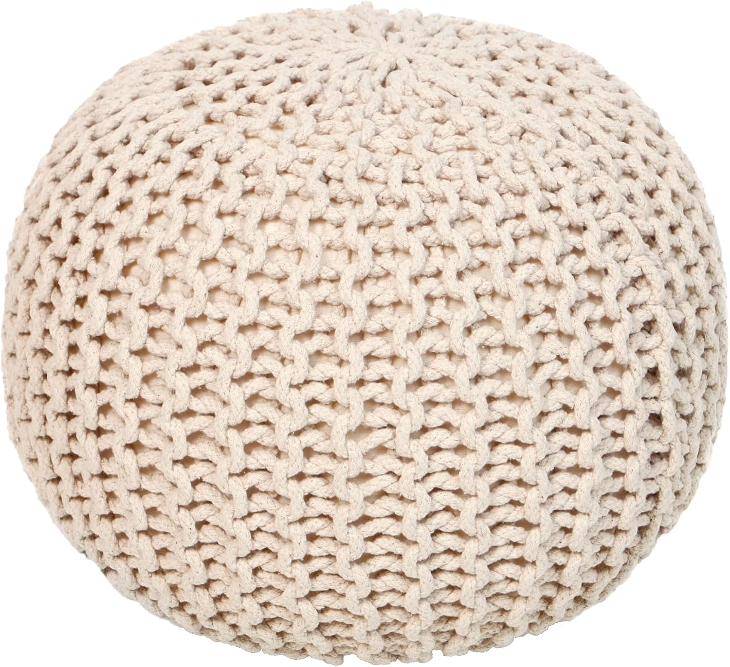 REDEARTH ivory round cable knitted boho pouf ottoman handmade cotton footrest for living room and bedroom decor
