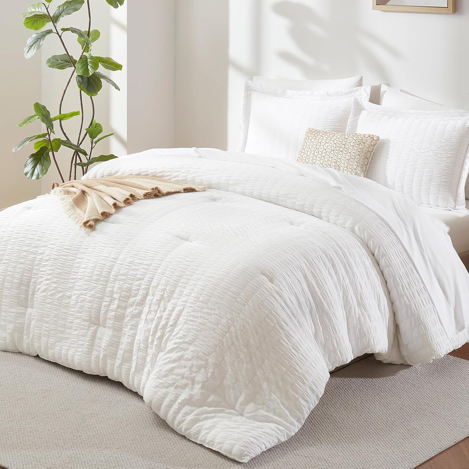 CozyLux king size white seersucker 7-piece comforter set with sheets, pillowcases, and soft all-season bedding Amazon pick | MyNestrova