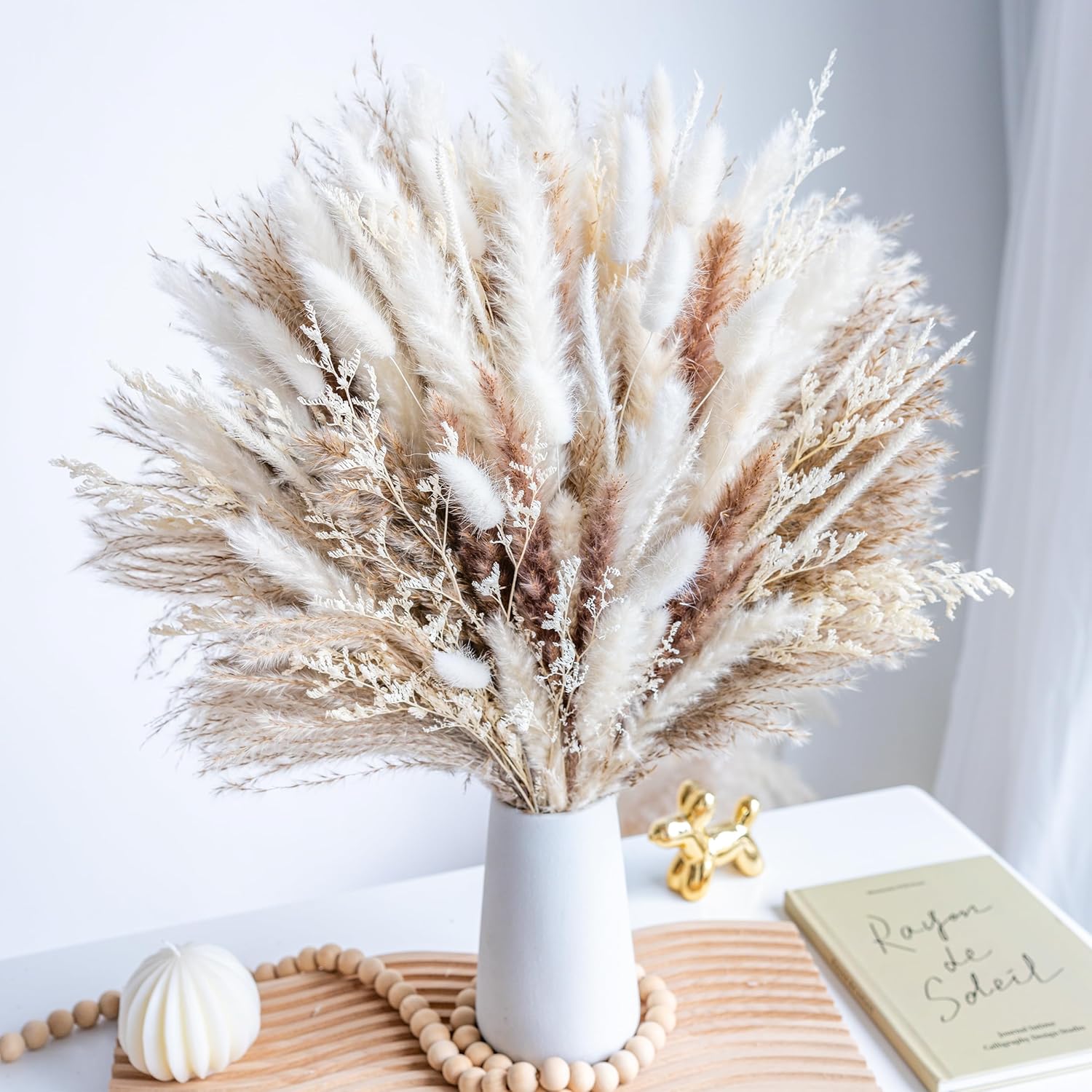Natural dried pampas grass boho bouquet with phragmites dried flowers for living room and home decor | MyNestrova