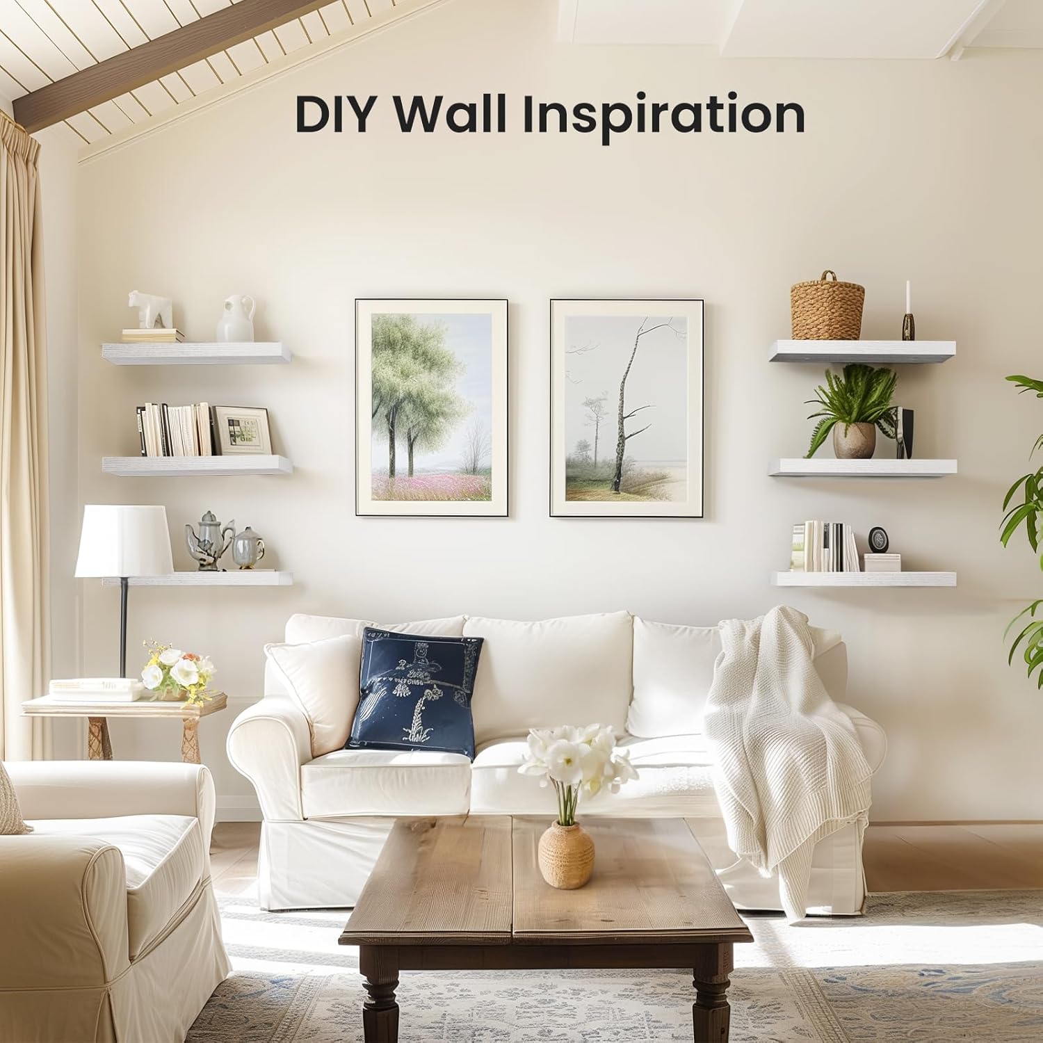 Floating wall shelf set for small bedroom storage